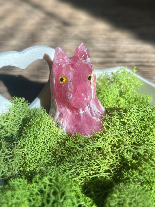 Rhodochrosite Wolf Carving